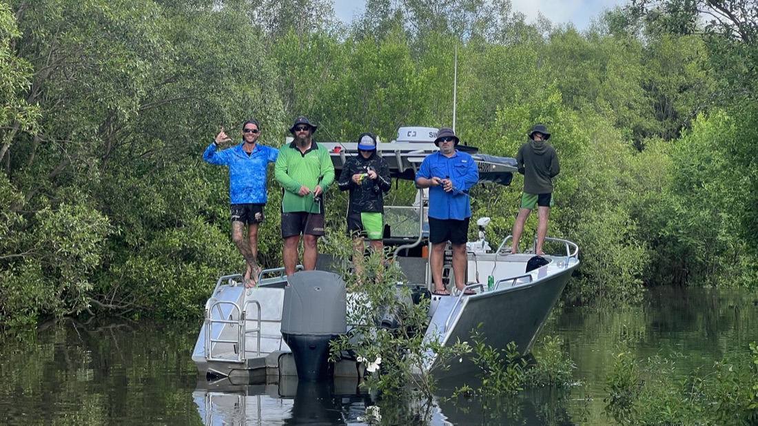 Group of anglers fishing the mangroves on a full-day Top End barramundi charter