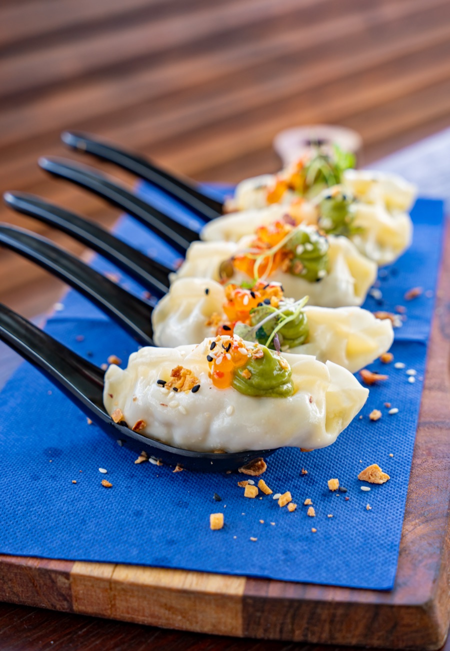 Canapes plated on tasting spoons aboard a Cape Adieu Darwin Harbour corporate cruise