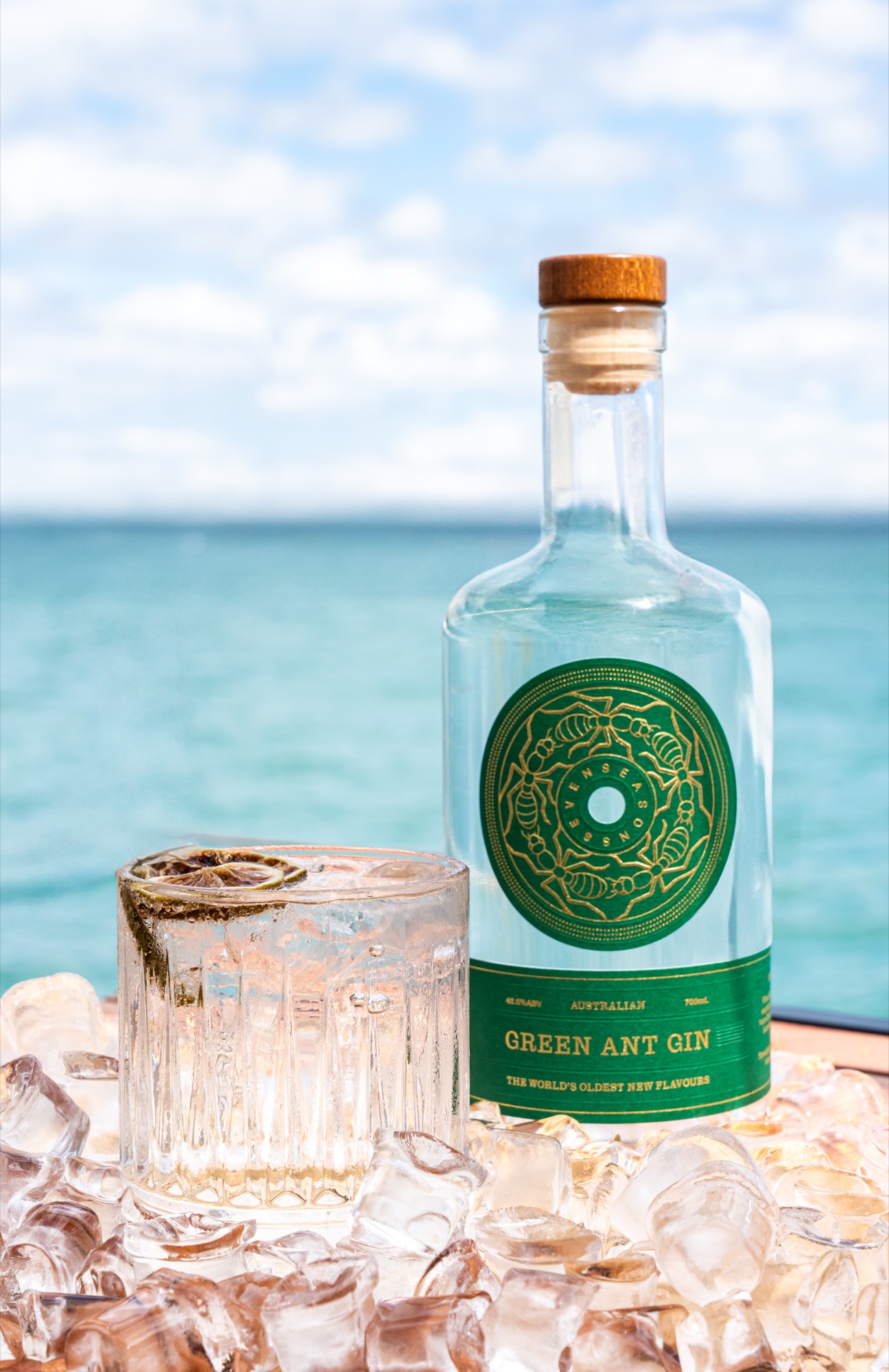 Top End green ant gin served over ice on a Darwin sundowner cruise