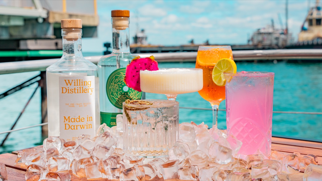 Cocktails styled on ice aboard a Cape Adieu Darwin Harbour cruise